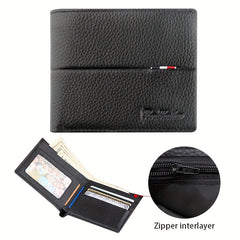 Men's Leather Short Wallet Top Layer Cowhide Wallet Large Capacity Card Holder