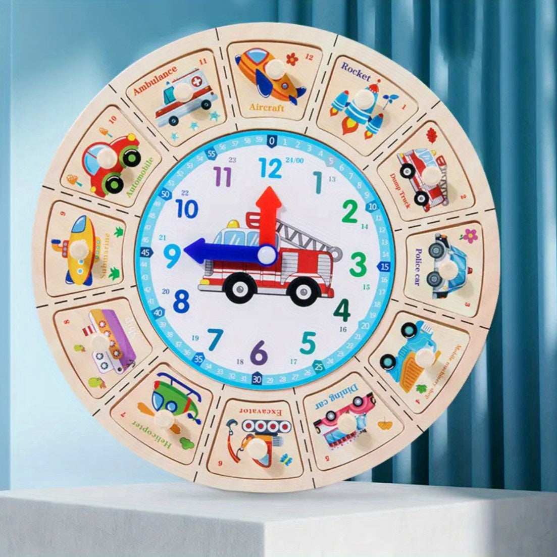 Wooden Teaching Clock with Random Pattern Toys