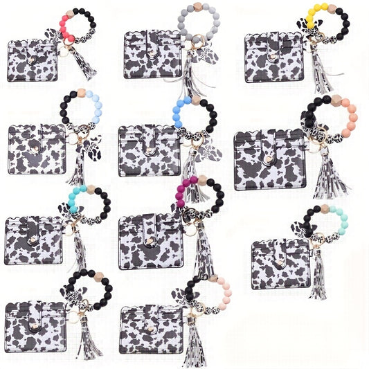 Cow Pattern Wallet with Wristlet Keychain