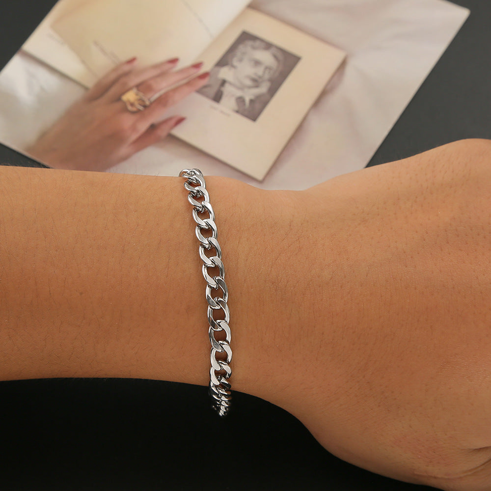 Men's Silver Stainless Steel Chain Bracelet Cuban Link Domineering Style