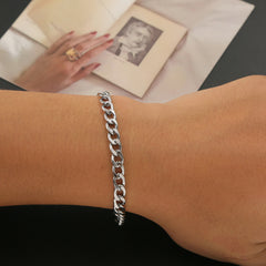 Men's Silver Stainless Steel Chain Bracelet Cuban Link Domineering Style