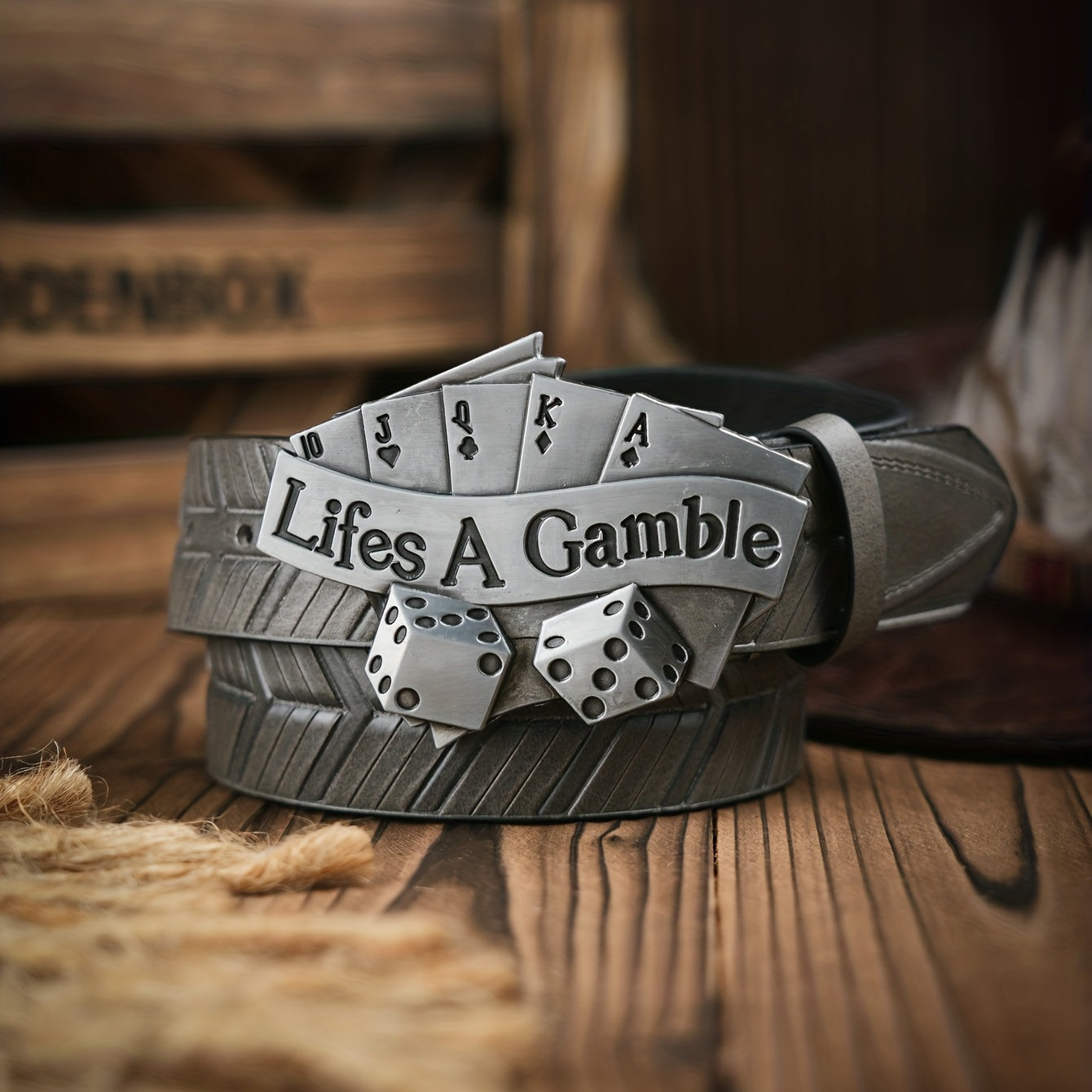 Poker Shape Pattern Vintage Buckle PU Leather Belt