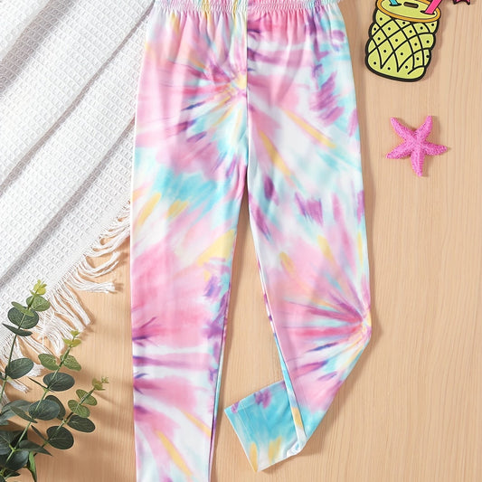Girls' Tie Dye Print Casual Pants Leggings For Outwear Ankle Length Kids Outfit
