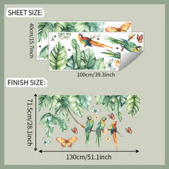 Tropical Green Plant Bird Wall Sticker for Home Decor