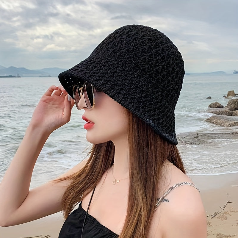 Hollow Crochet Bucket Hat Breathable UV Prot