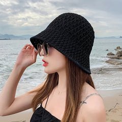 Hollow Crochet Bucket Hat Breathable UV Prot
