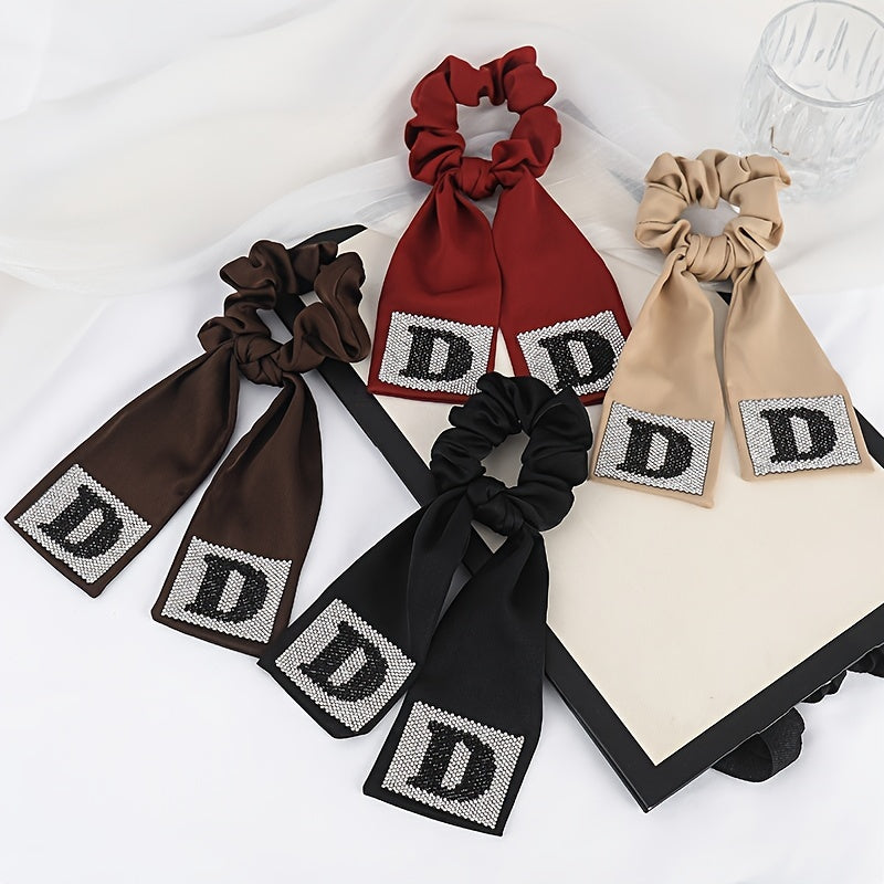 Rhinestone Bowknot Hairband Long Silk Scarf Hair Ring