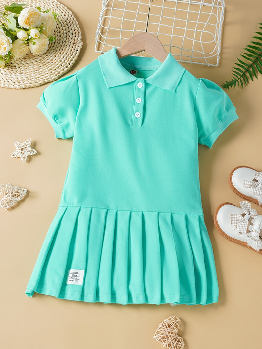 Girls Casual Polo Neck Uniform Dress For Summer Holiday Kids Clothes