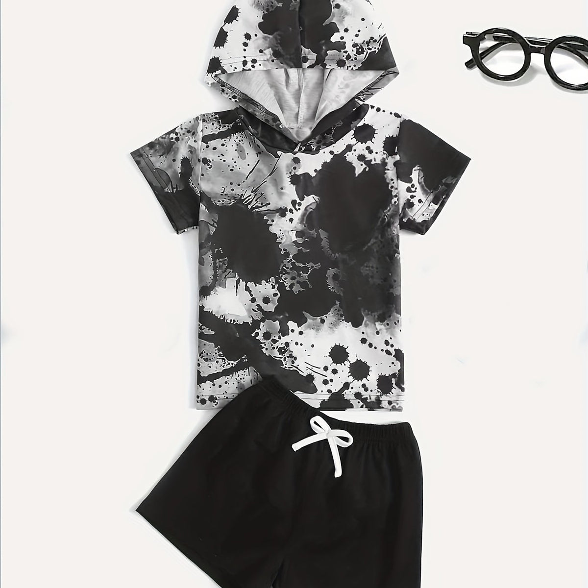 Boys Teen Graphic Print Hooded T shirt & Shorts Set for Summer