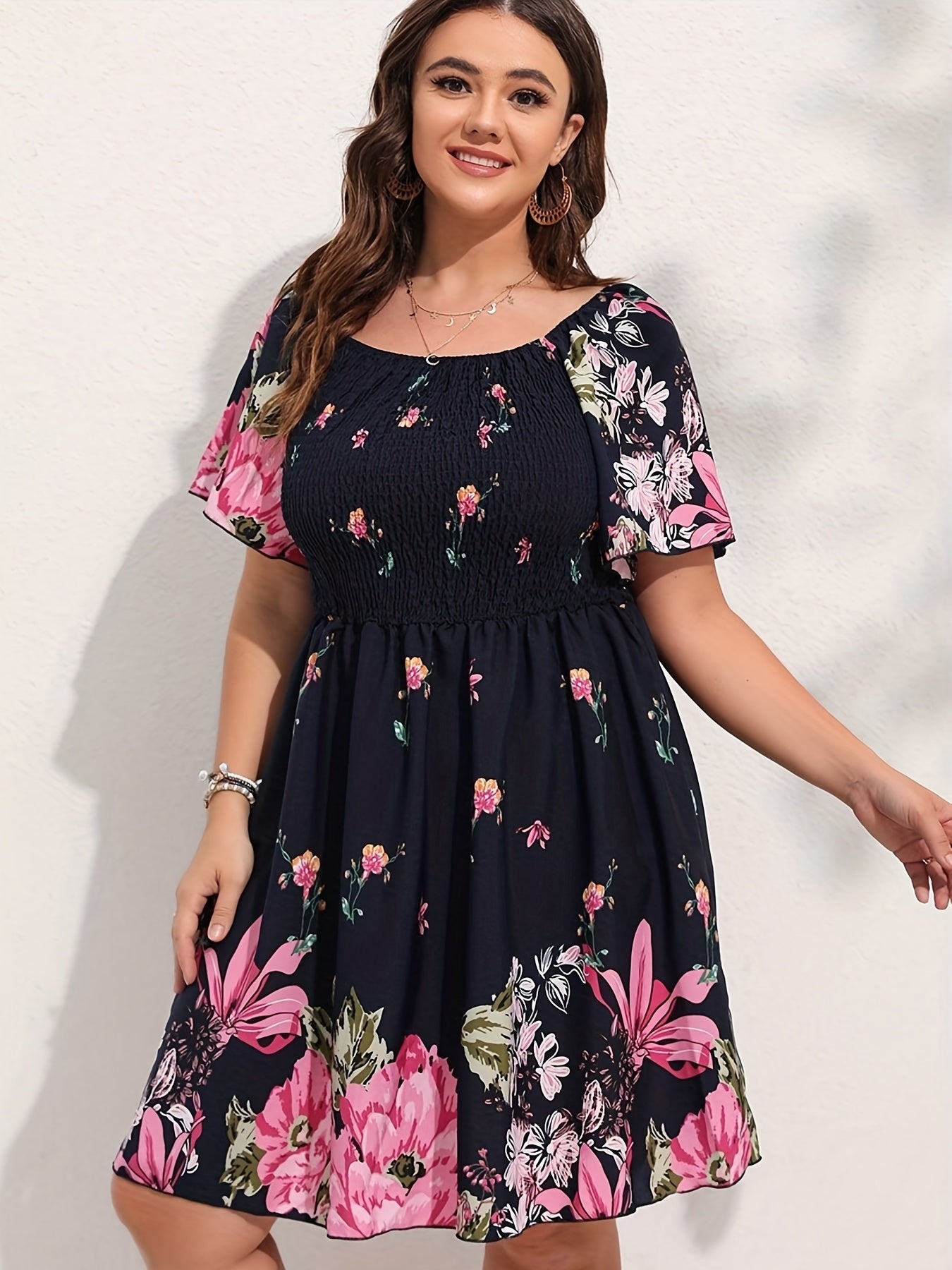  Boho Dress Women Floral Print Midi Dress
