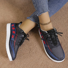 Women's Geometric Pattern Sneakers Lace Up Knit Mesh Running Trainers