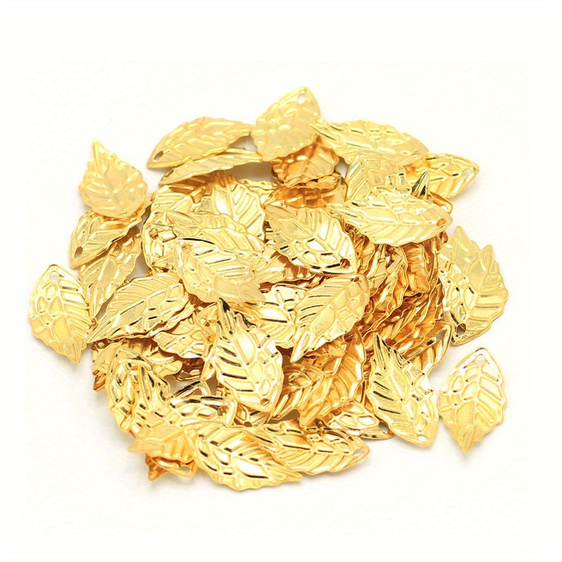 Gold Leaf Shape Pendants Beads for DIY Jewelry - 20/50/100 pcs
