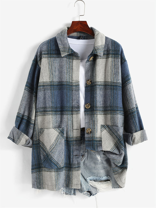 Plaid Jacket Lapel Casual Long Sleeve Loose Outerwear Women's Clothing