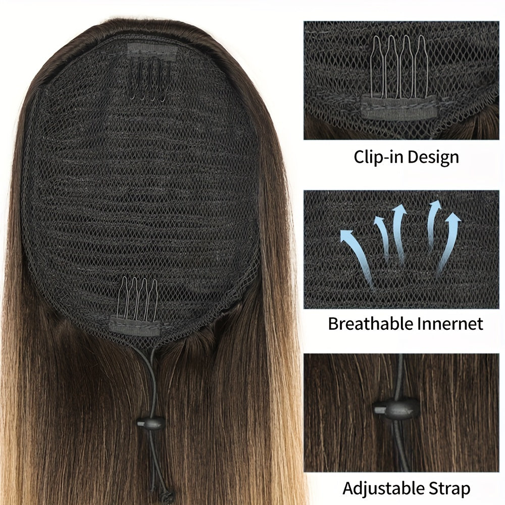 76 2 Cm Ombre Blonde Straight Ponytail Extensions Drawstring Hair Piece