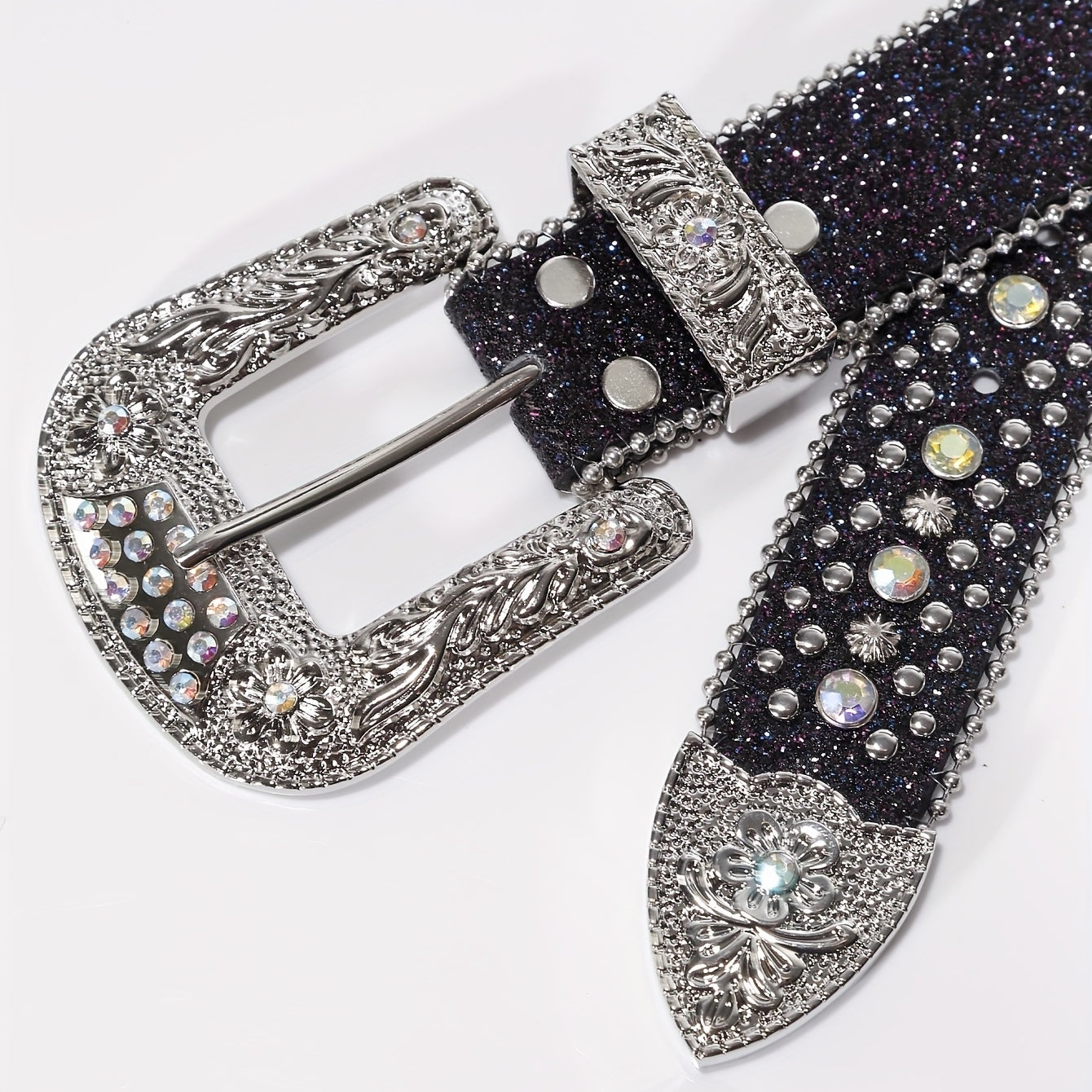 Unisex Rhinestone Belt with Pin Buckle