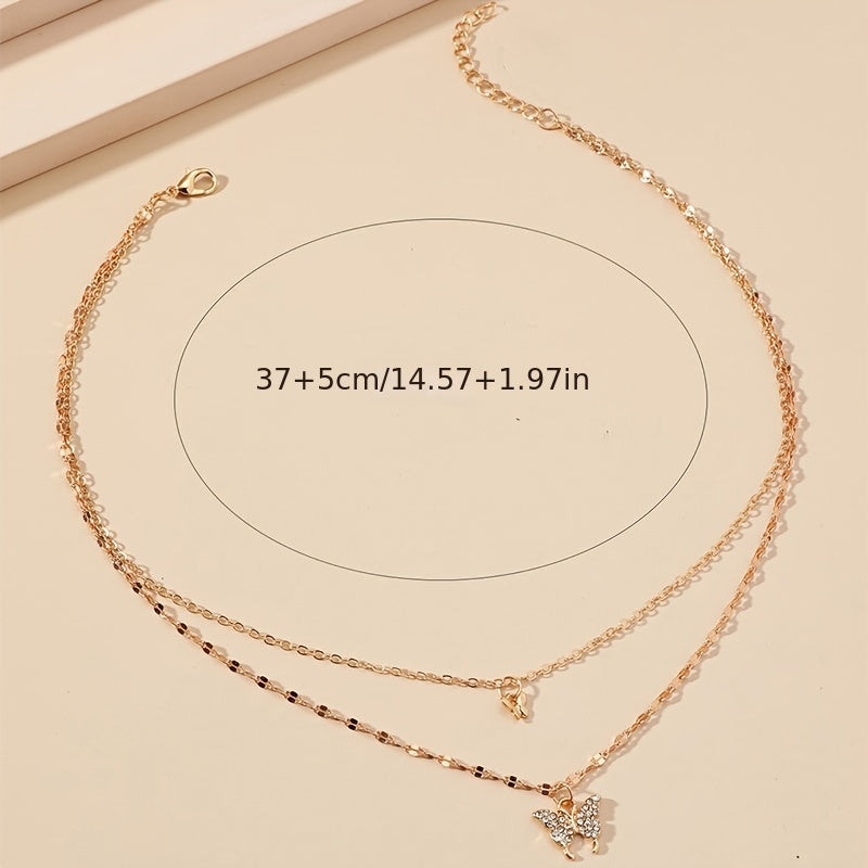 Zircon Butterfly Layered Necklace Statement Jewelry