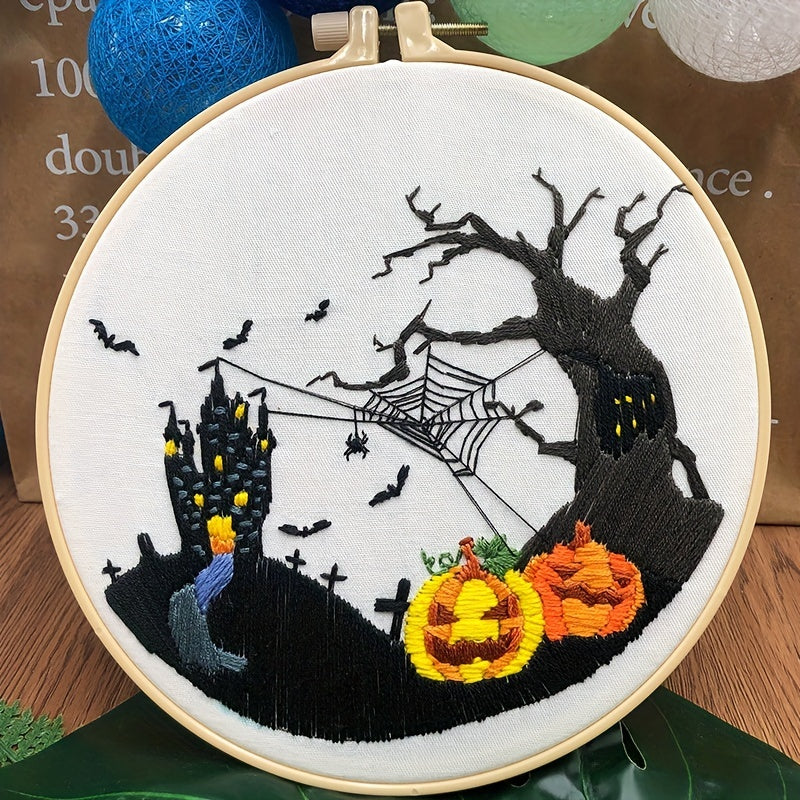 3D Embroidery Kit Halloween Pumpkin Skull & Hoop DIY Gift