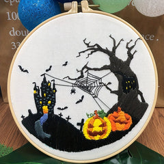 3D Embroidery Kit Halloween Pumpkin Skull & Hoop DIY Gift