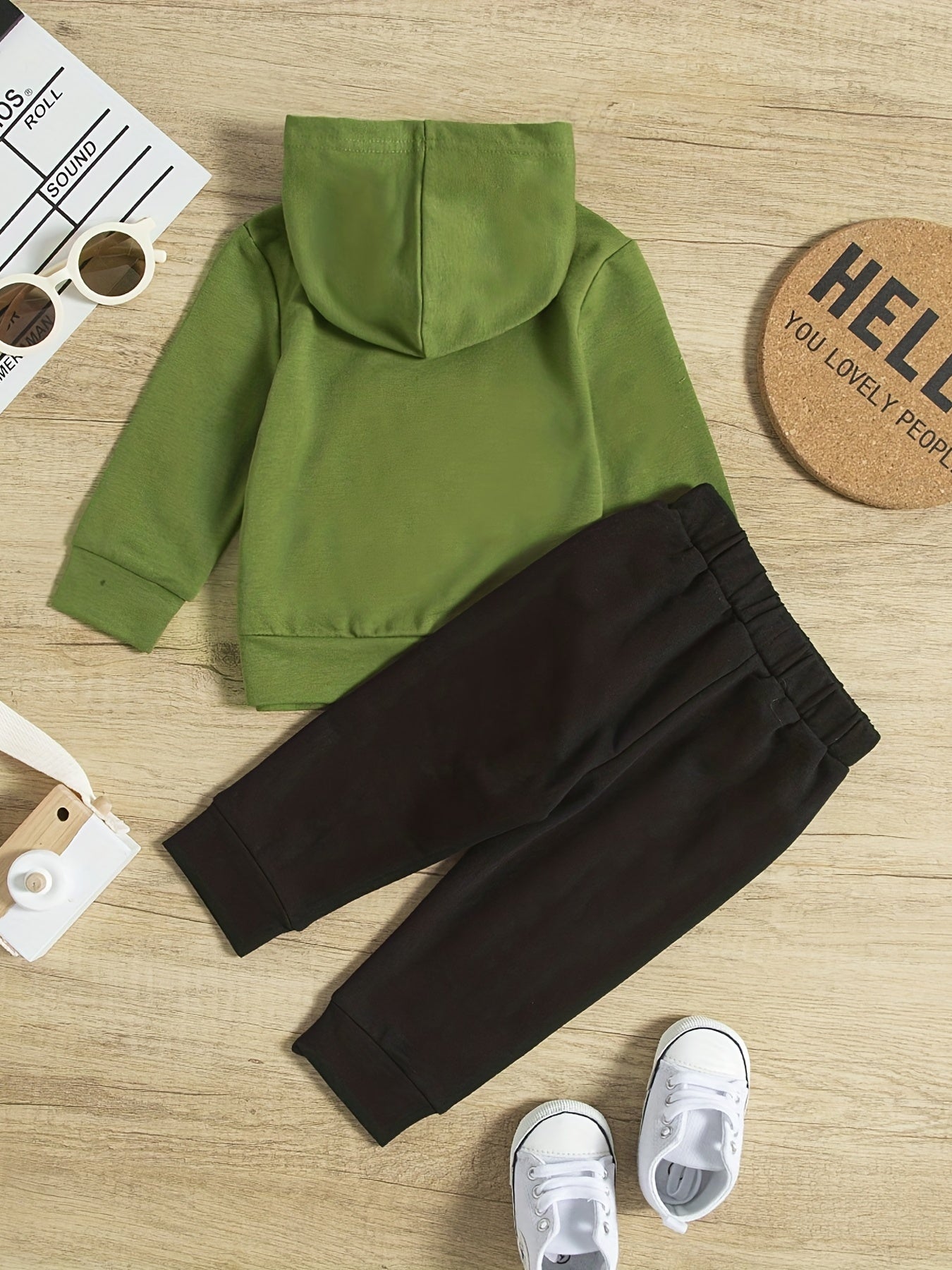 2pcs Baby Boys Casual Hooded Sweatshirt & Pants Set
