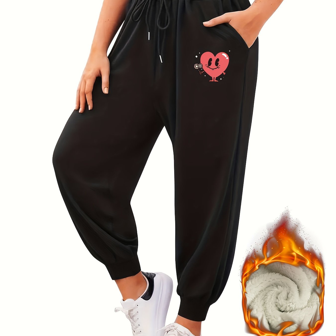  Women's Heart Print Fleece Joggers
