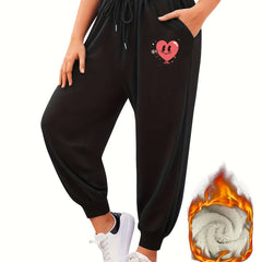  Women's Heart Print Fleece Joggers