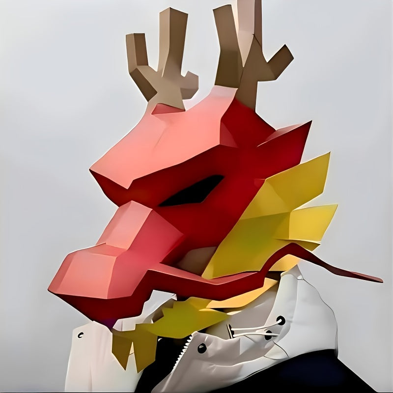 DIY Origami Paper Puzzle 3D Animal Dragon Headgear Paper Model Puzzle