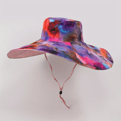 Tie Dye Print Reversible Sun Hat Wide Brim Bucket Hat UV Protection