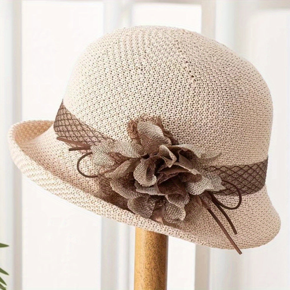 Women's Bucket Hat with Flower Decor Sunshade Fedora