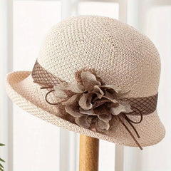 Women's Bucket Hat with Flower Decor Sunshade Fedora