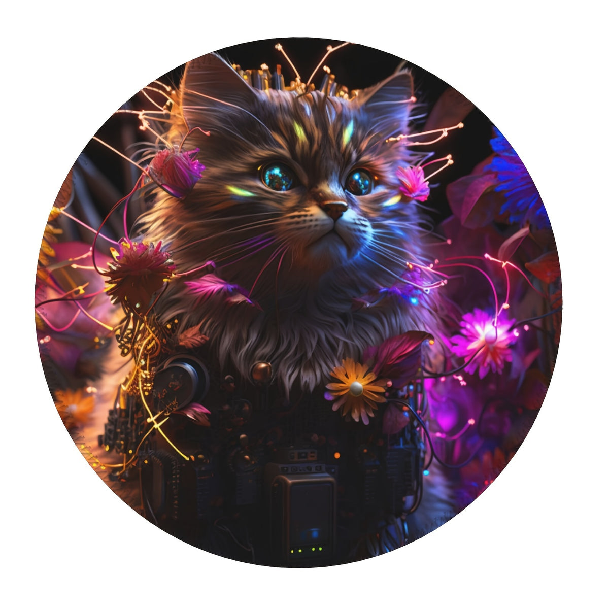 Colorful Cat Pattern Round Gaming Mouse Pad 20x20cm
