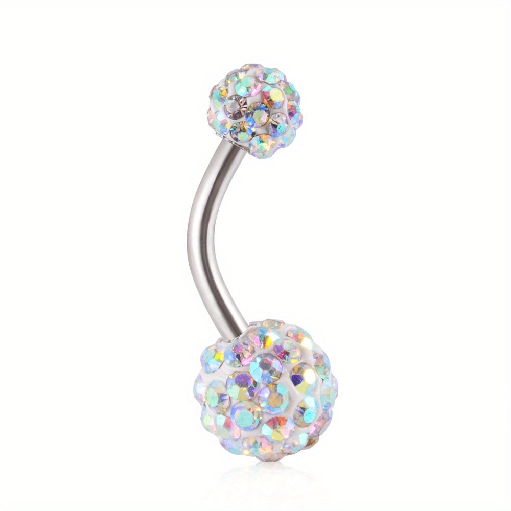 Rhinestone Ball Belly Button Ring 18K Plated Stainless Steel Body Piercing