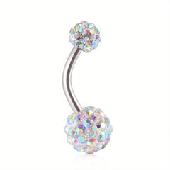 Rhinestone Ball Belly Button Ring 18K Plated Stainless Steel Body Piercing