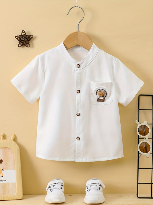 Baby Boys Bear Pattern Short Sleeve Button up Shirt for Summer