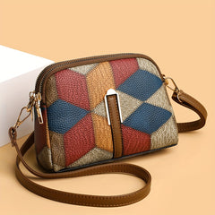 Colorblock Crossbody Bag with Rhombus Print Shoulder Purse