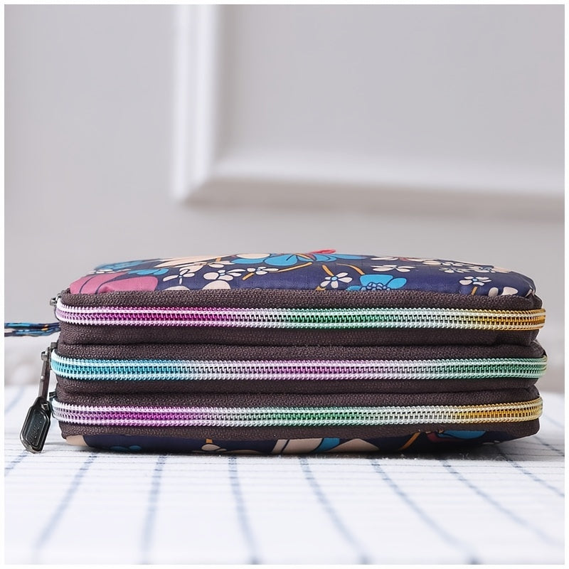 Flower Pattern Canvas Clutch Bag Coin Purse Wrist Wallet