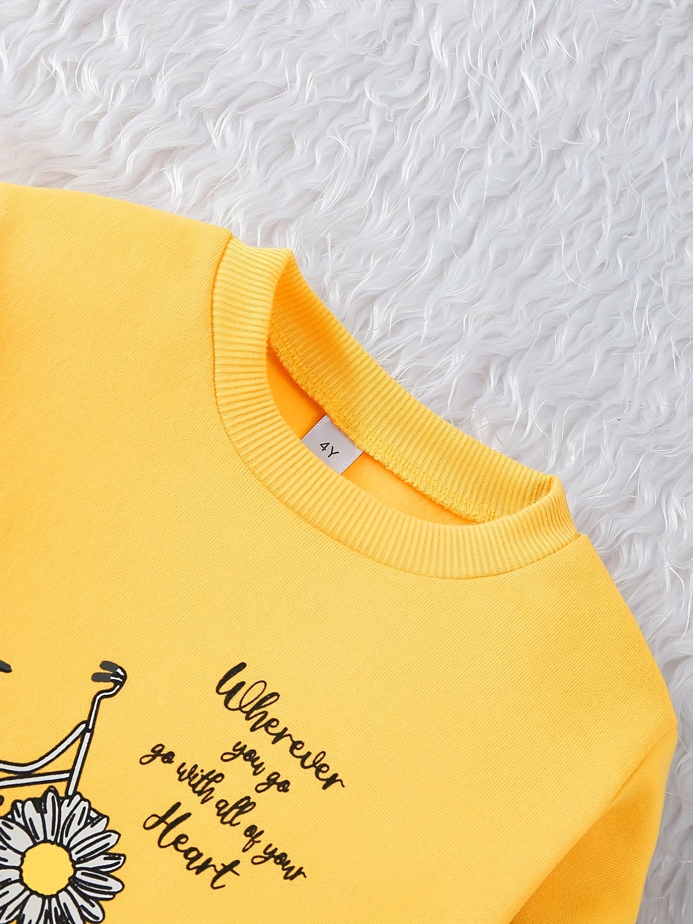 Floral Bicycle Graphic Sweatshirt For Girls Comfy Round Neck Pullover Tops