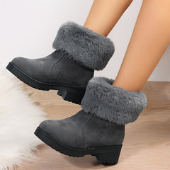 Chunky Heels Snow Boots Non Slip Plush Lined Furry Slip On Snow Shoes