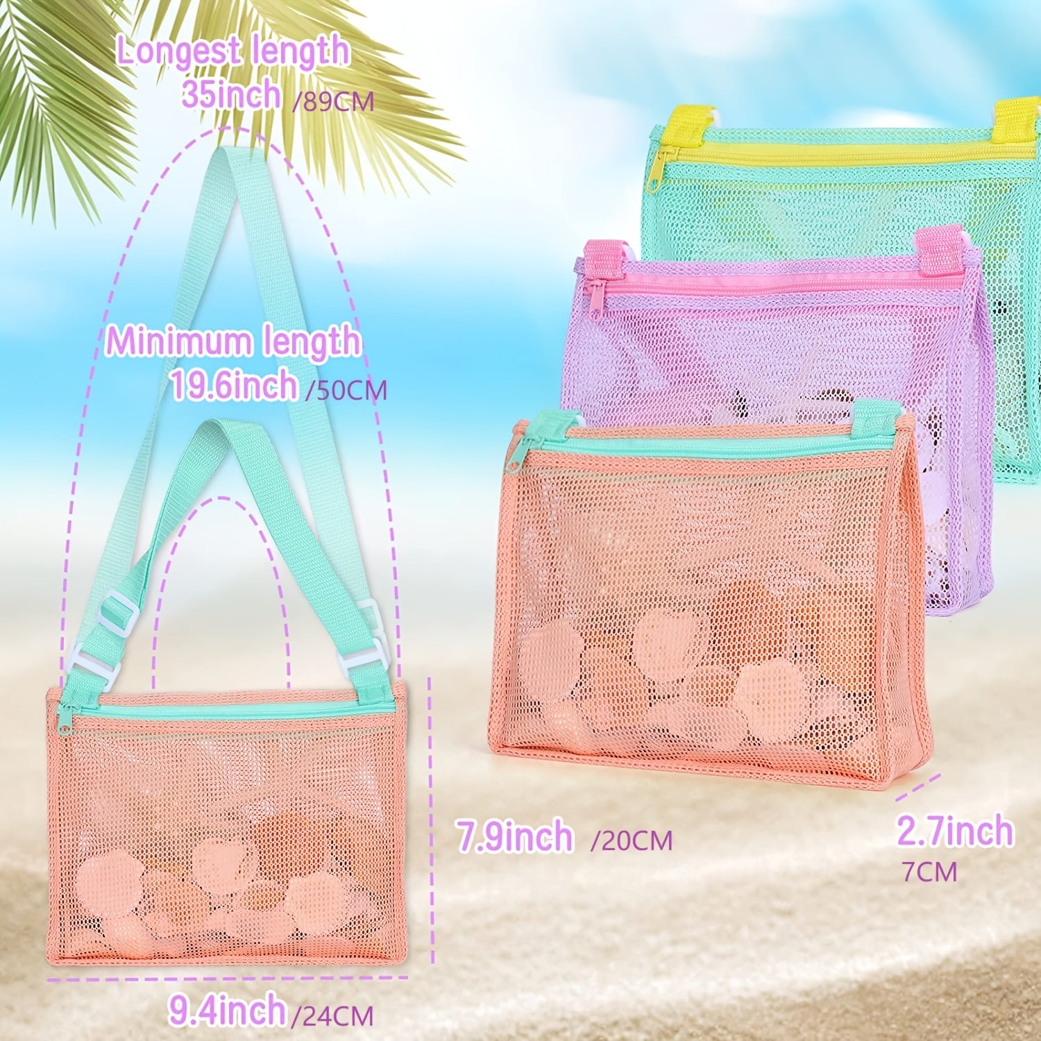 Kids Beach Toy Mesh Bag Seashell Tote for Shells & Toys