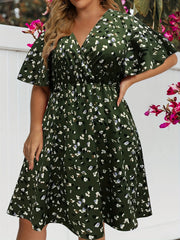  Ditsy Print Flutter Sleeve Dress