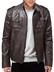 Men's PU Biker Jacket Zip Up Lapel Faux Leather Jacket