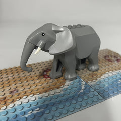 Gray Elephant Building Block Toy Model - Realistic Trunk and Tusks