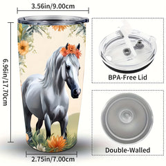 20oz Stainless Steel Horse Pattern Vacuum Cup with Lid