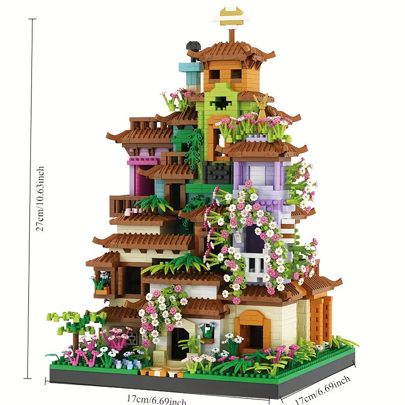 Magic Flower House Microbead Model Kit - High Difficulty Stacked Building Scene