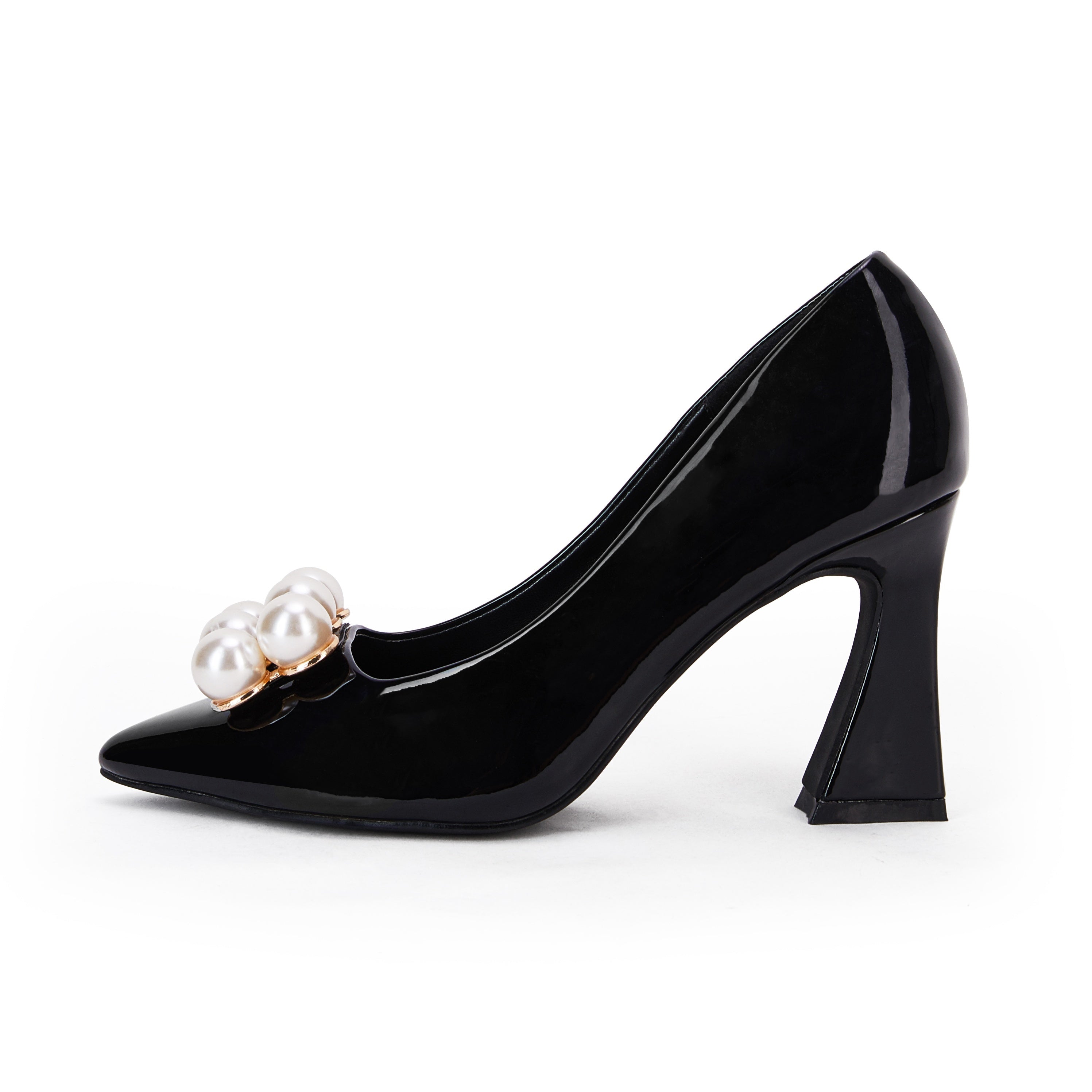 Women's Pearl Chunky High Heels Pointed Toe Slip On Pumps