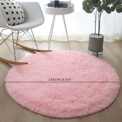 Pink Soft Round Furry Plush Floor Mat