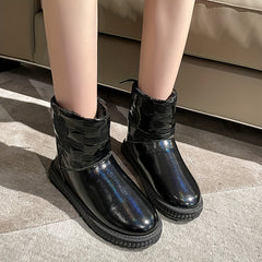 Glitter Faux Leather Plush Lined Snow Boots Fall Winter Warm Snow Shoes
