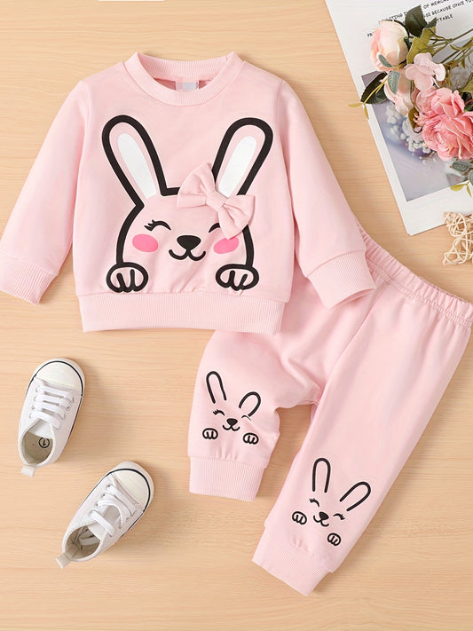 Infant Baby Girls Rabbit Print Sweatshirrt&Sweatpants Set