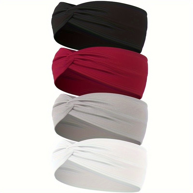 4pcs Soft Stretch Knotted Headband for Yoga Workout Hair Styling