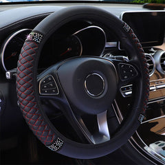 Car PU Leather Steering Wheel Cover with Artificial Diamonds