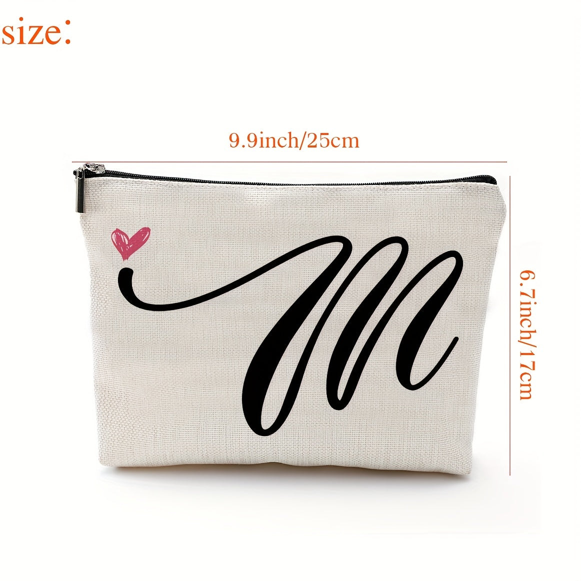Waterproof Cosmetic Bag with Letter Print and Zippered Closure